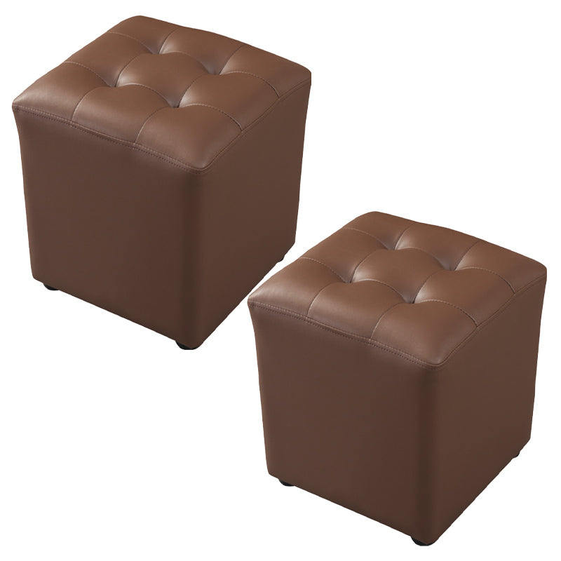 Contemporary Pouf Ottoman Genuine Leather Tufted Upholstered Solid Color Ottoman