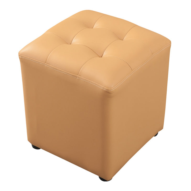 Contemporary Pouf Ottoman Genuine Leather Tufted Upholstered Solid Color Ottoman