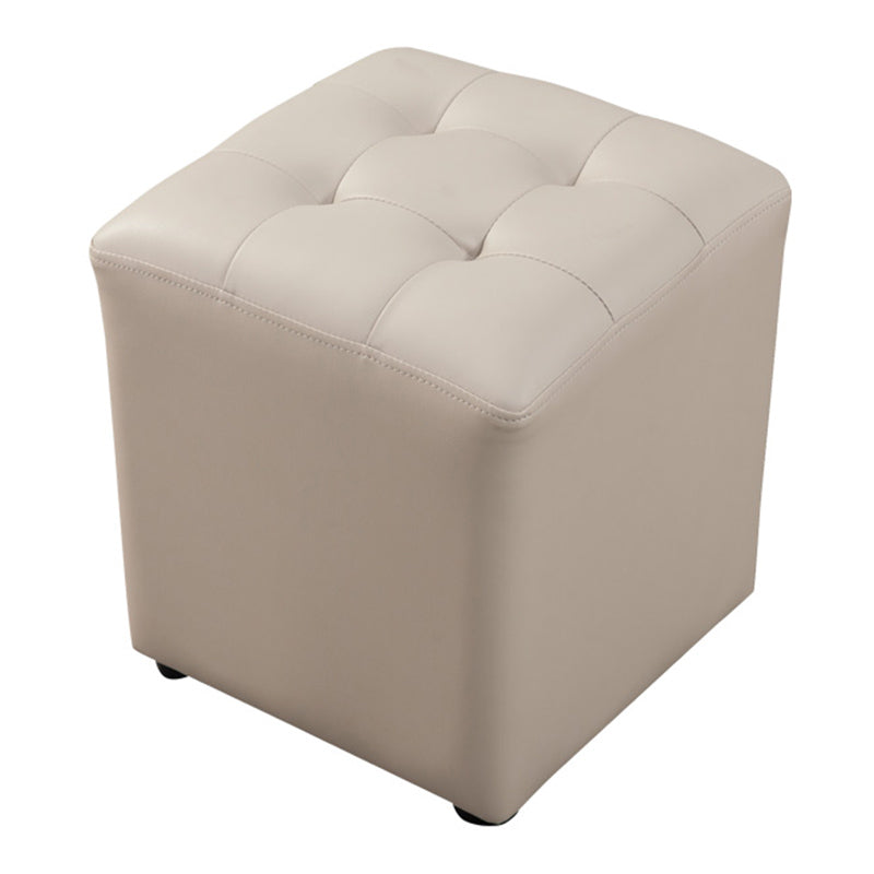 Contemporary Pouf Ottoman Genuine Leather Tufted Upholstered Solid Color Ottoman