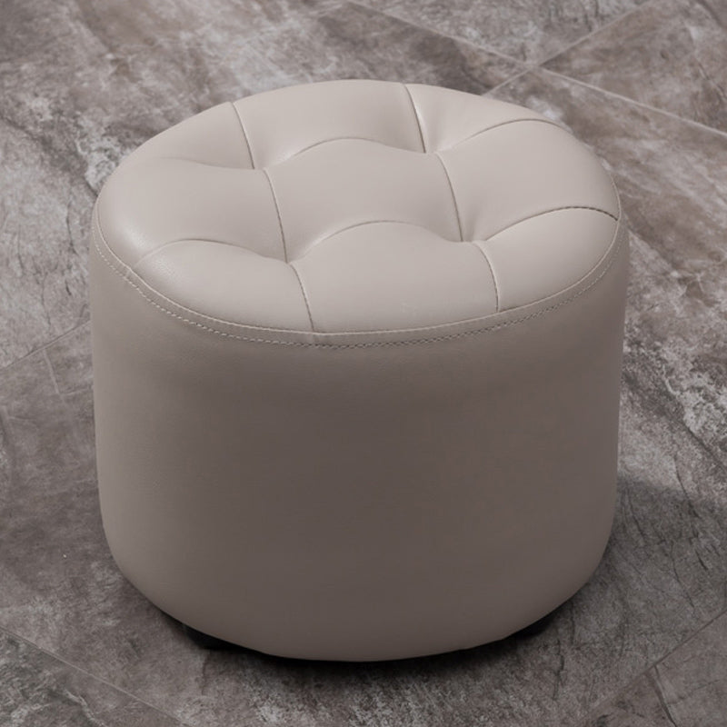 Mid-Century Modern Pouf Ottoman Genuine Leather Upholstered Tufted Round Ottoman