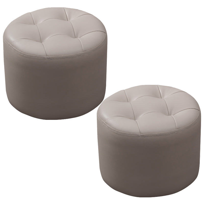 Mid-Century Modern Pouf Ottoman Genuine Leather Upholstered Tufted Round Ottoman