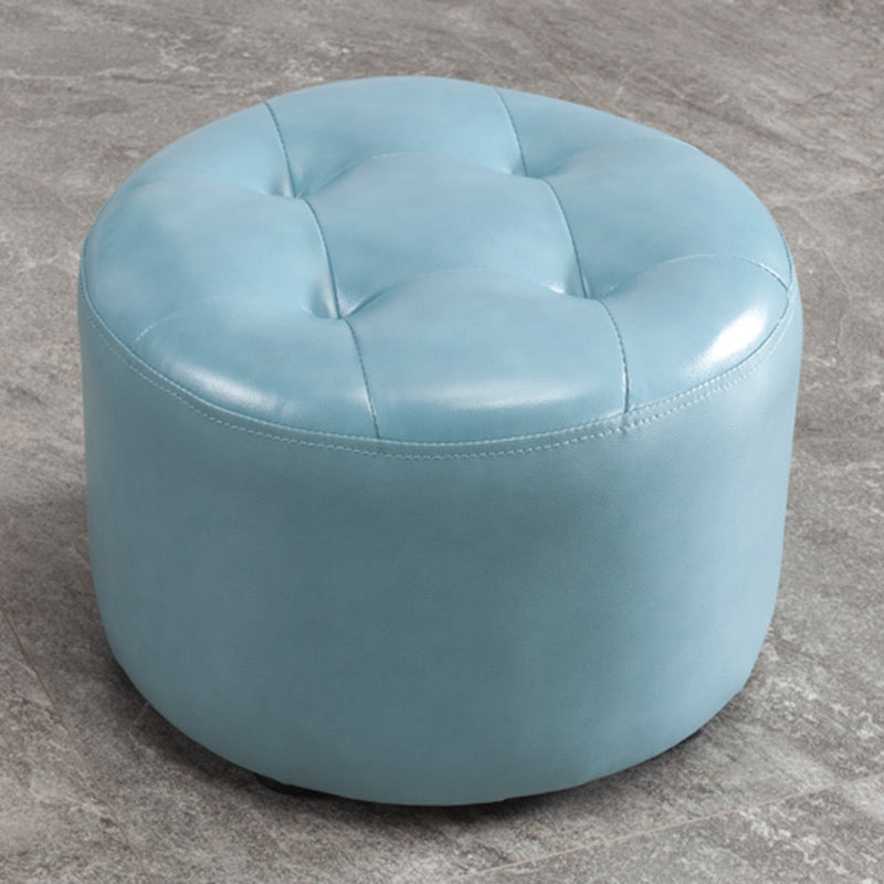 Mid-Century Modern Pouf Ottoman Genuine Leather Upholstered Tufted Round Ottoman