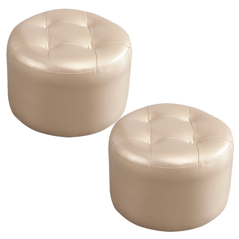 Mid-Century Modern Pouf Ottoman Genuine Leather Upholstered Tufted Round Ottoman
