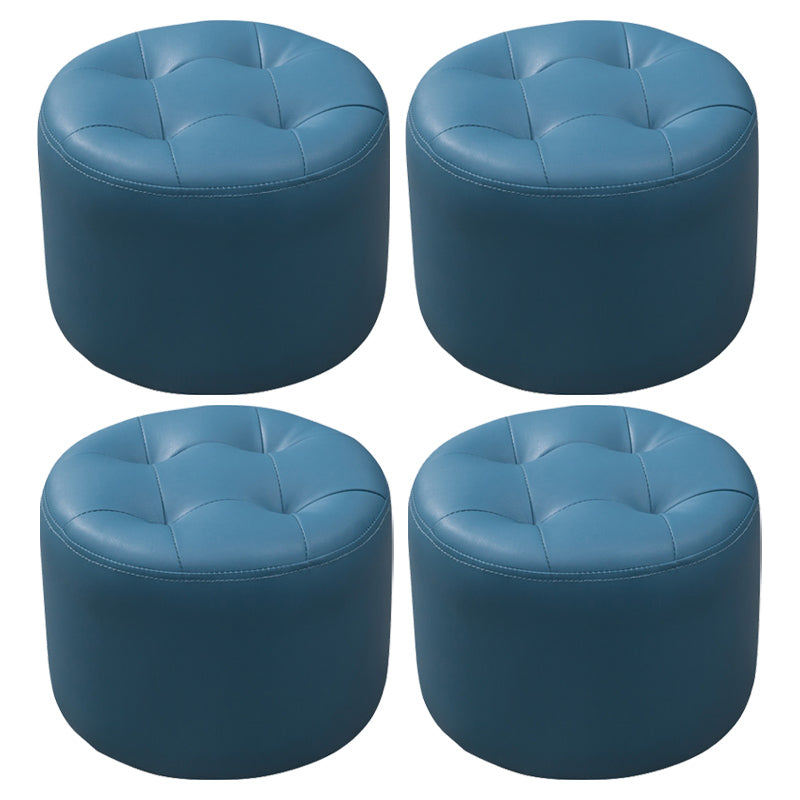 Mid-Century Modern Pouf Ottoman Genuine Leather Upholstered Tufted Round Ottoman