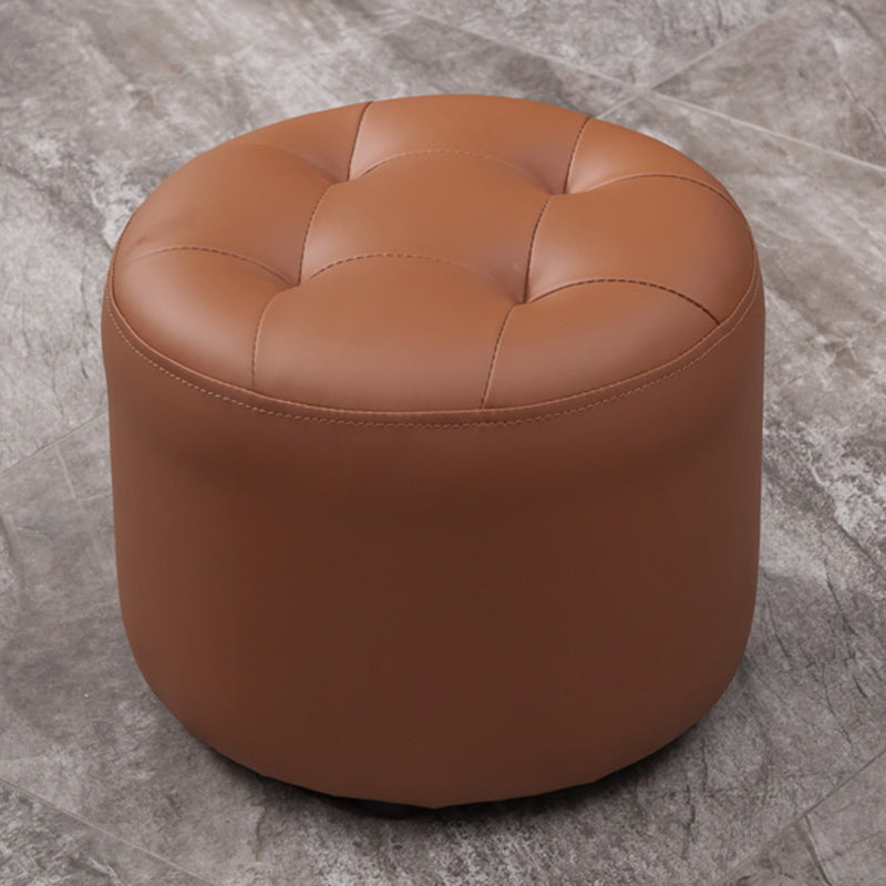 Mid-Century Modern Pouf Ottoman Genuine Leather Upholstered Tufted Round Ottoman