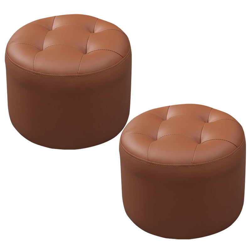 Mid-Century Modern Pouf Ottoman Genuine Leather Upholstered Tufted Round Ottoman
