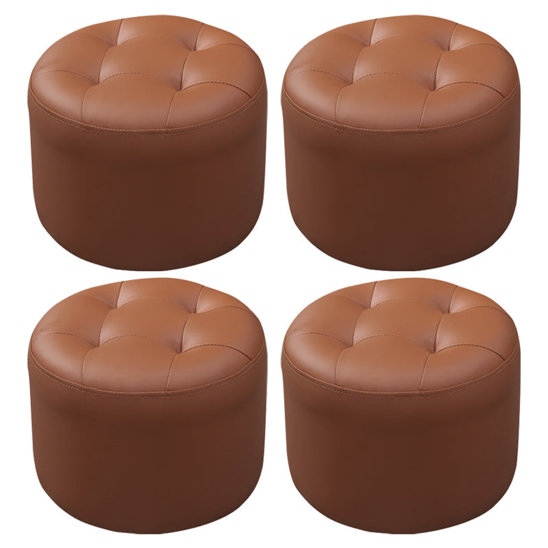 Mid-Century Modern Pouf Ottoman Genuine Leather Upholstered Tufted Round Ottoman