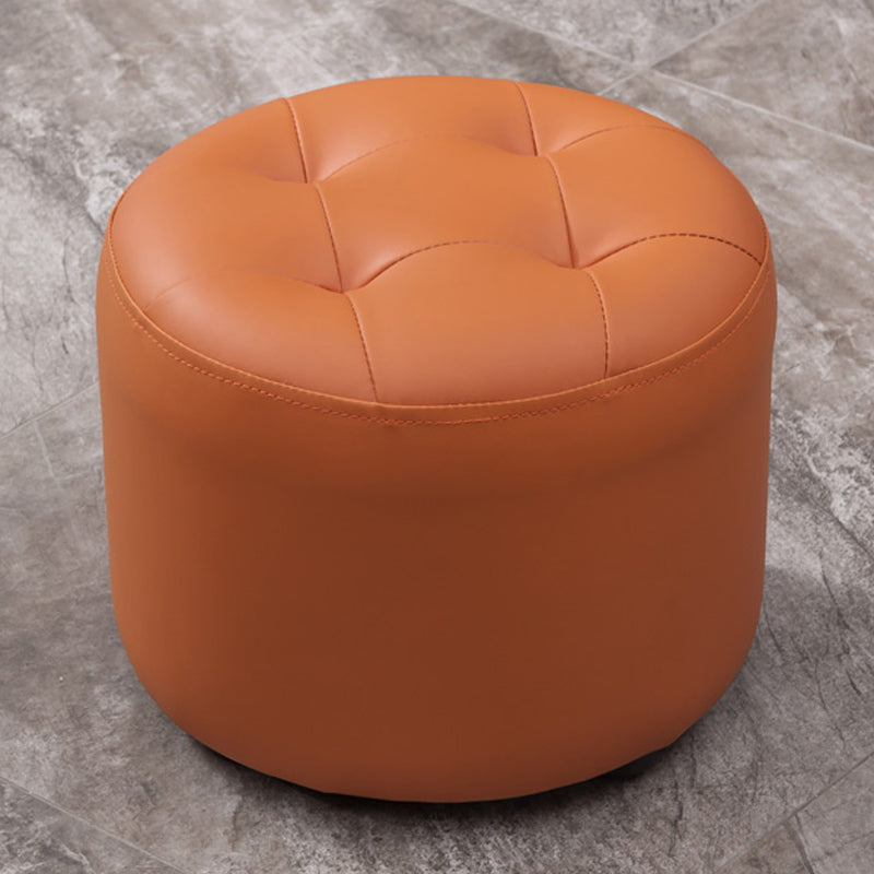 Mid-Century Modern Pouf Ottoman Genuine Leather Upholstered Tufted Round Ottoman