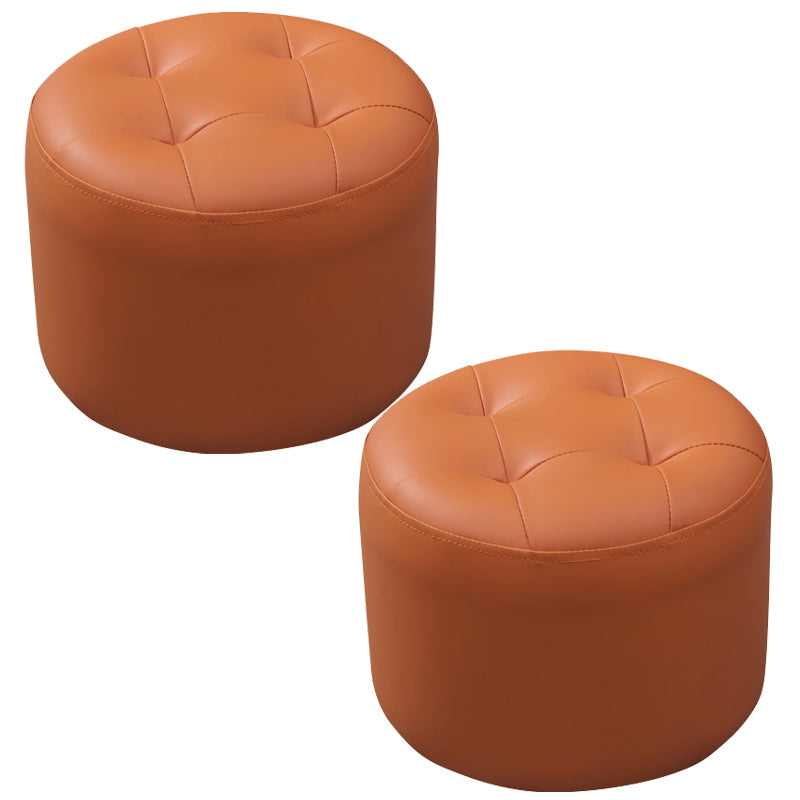 Mid-Century Modern Pouf Ottoman Genuine Leather Upholstered Tufted Round Ottoman