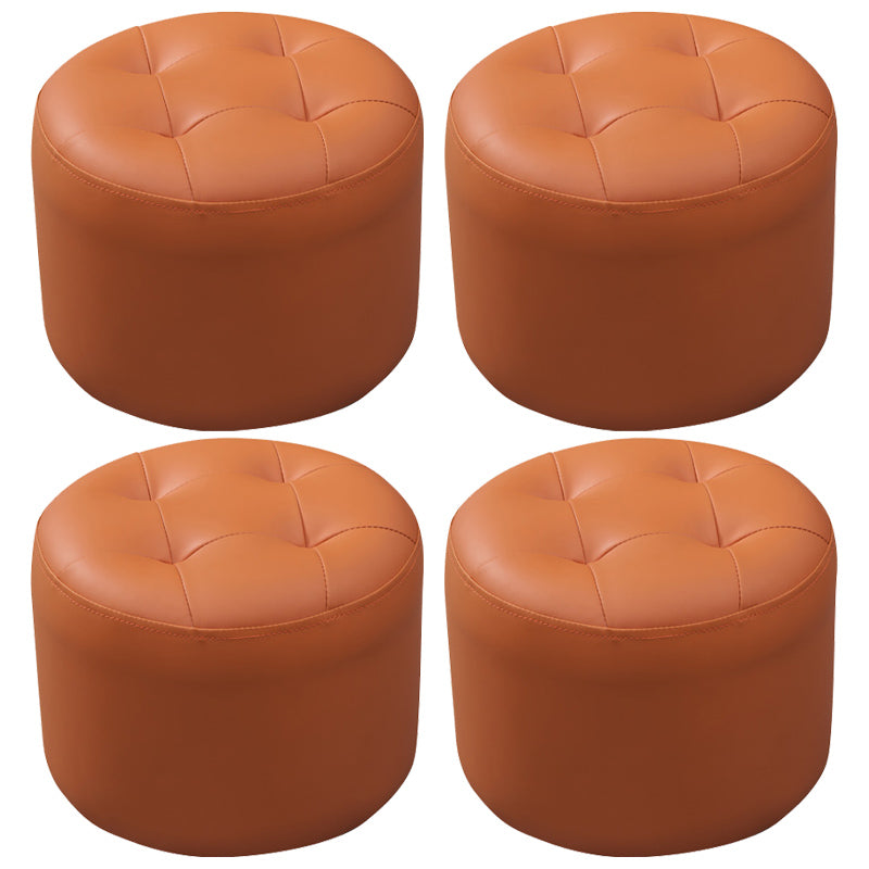 Mid-Century Modern Pouf Ottoman Genuine Leather Upholstered Tufted Round Ottoman