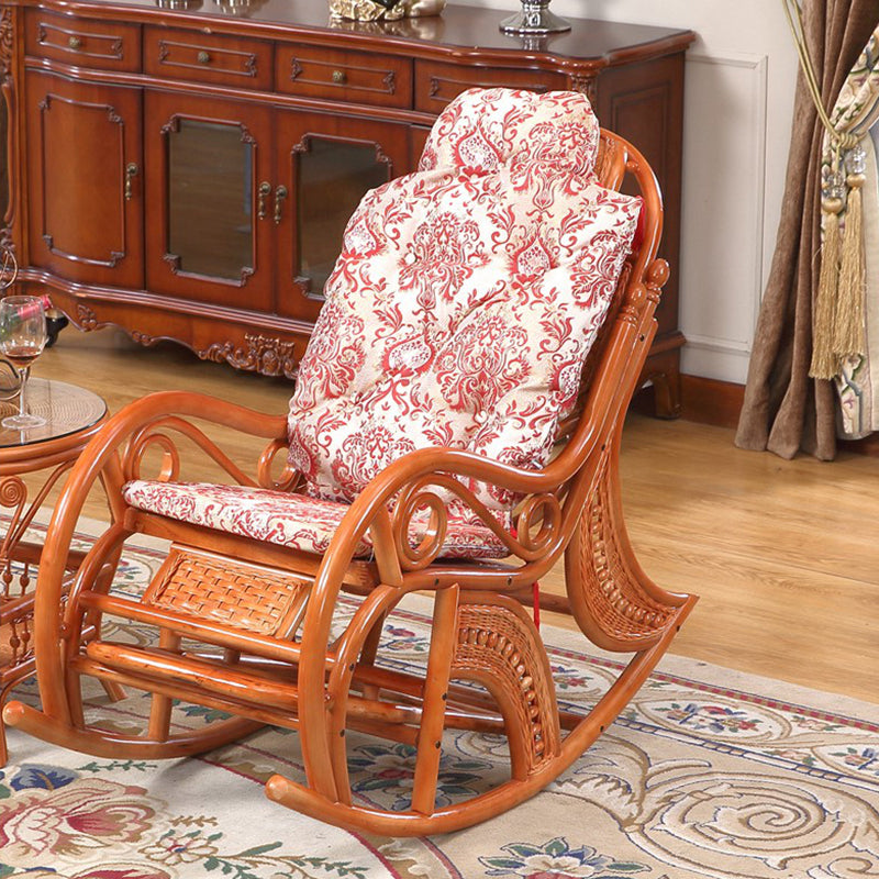 Traditional Rocking Chair Rattan Spindle Backrest Indoor Rocking Chair