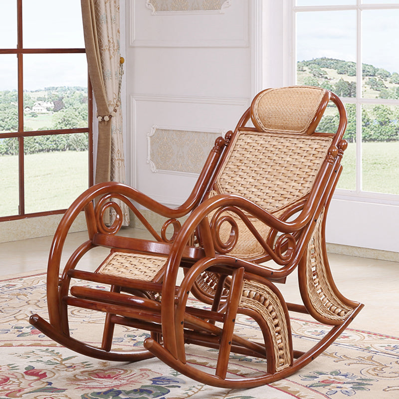 Traditional Rocking Chair Rattan Spindle Backrest Indoor Rocking Chair