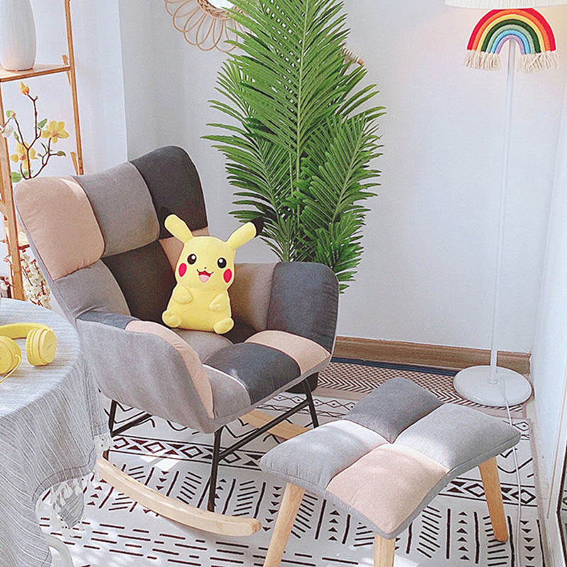 Fabric Rocking Chair Color Panel Contemporary Tufted Cushions Rocker Chair with Ottoman