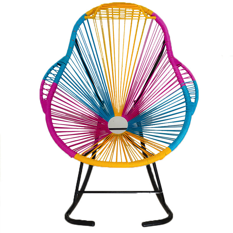 Contemporary Rocking Chair Rattan Wing Chair Back Solid Color Indoor Rocking Chair