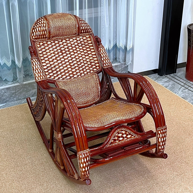Traditional Rocking Chair Rattan Spindle Backrest Solid Color Indoor Rocking Chair
