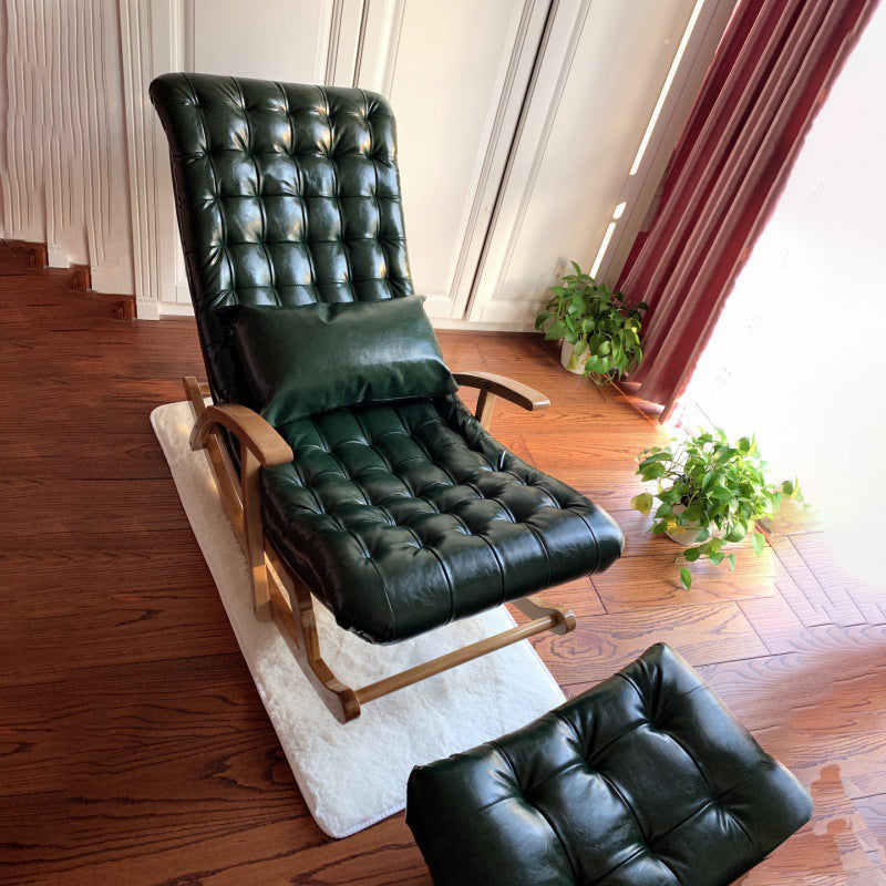Leather Rocking Chair Plain Contemporary Tufted Cushions Rocking Chair with Ottoman