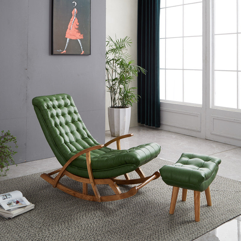 Leather Rocking Chair Plain Contemporary Tufted Cushions Rocking Chair with Ottoman