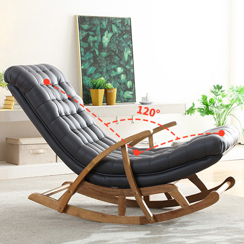 Leather Rocking Chair Plain Contemporary Tufted Cushions Rocking Chair with Ottoman