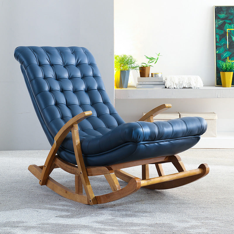Leather Rocking Chair Plain Contemporary Tufted Cushions Rocking Chair with Ottoman