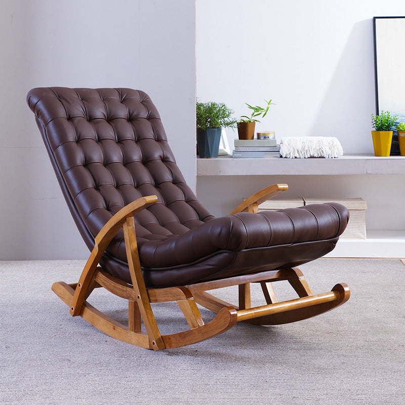 Leather Rocking Chair Plain Contemporary Tufted Cushions Rocking Chair with Ottoman