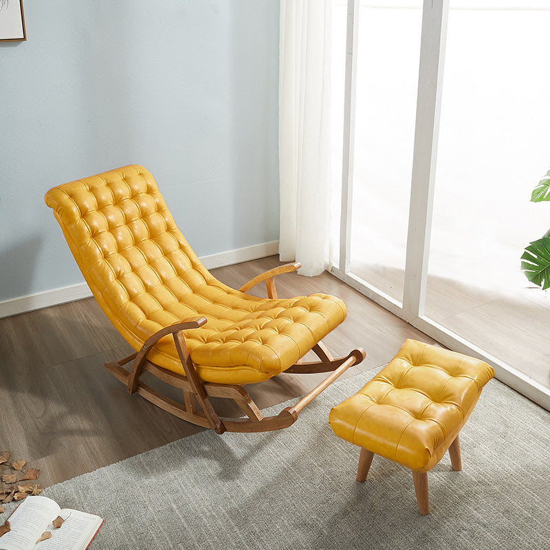 Leather Rocking Chair Plain Contemporary Tufted Cushions Rocking Chair with Ottoman