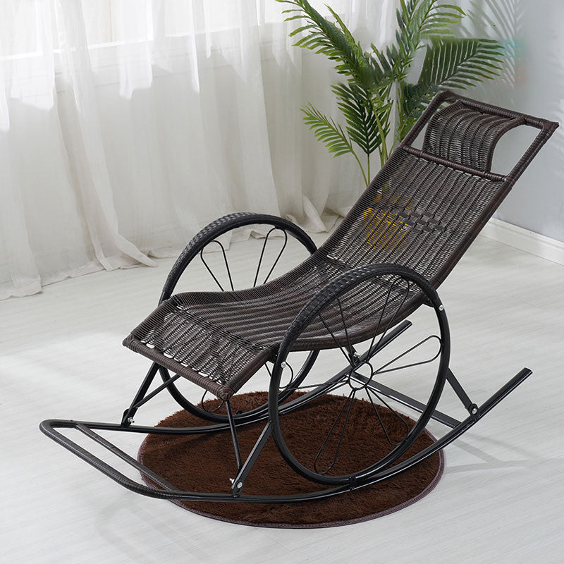 Modern Wicker Rocking Chair Brown Water Resistant Rocker for Living Room