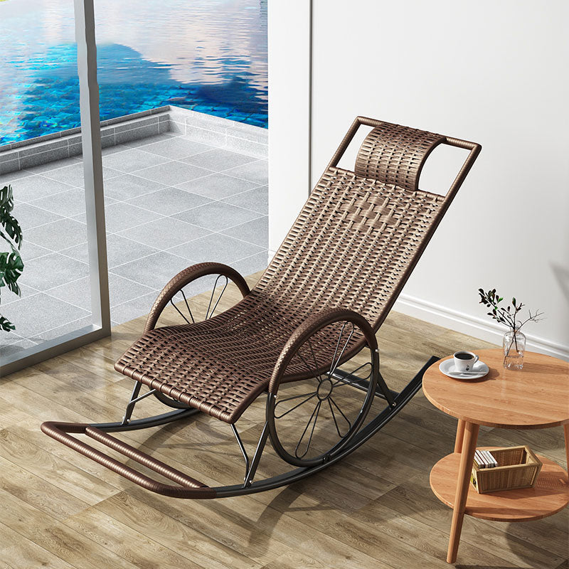 Modern Wicker Rocking Chair Brown Water Resistant Rocker for Living Room