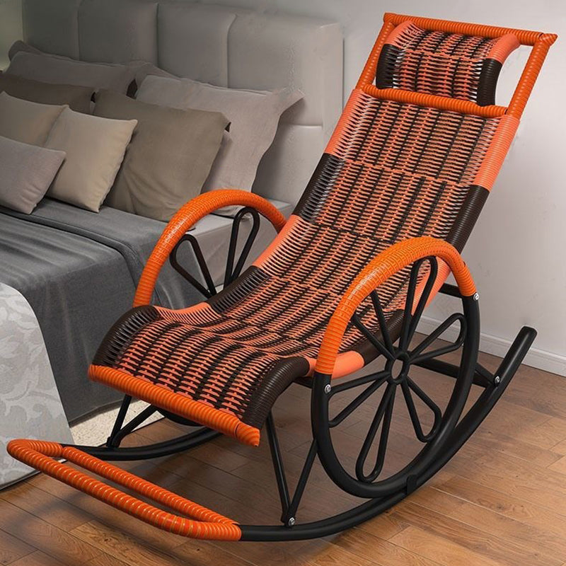 Modern Rocking Chair Wicker Woven Rope Weather-Resistant Recliner Chair