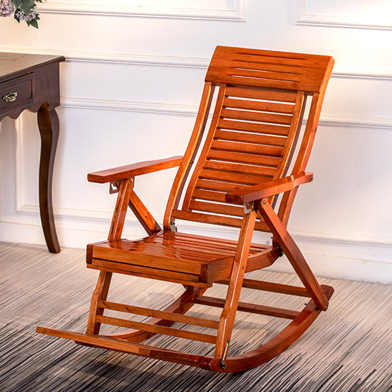 Traditional Rocking Chair Solid Wood Frame Slatted Backrest Indoor Rocking Chair