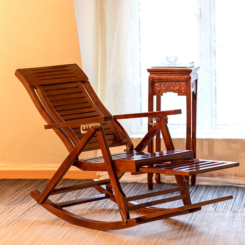 Traditional Rocking Chair Solid Wood Frame Slatted Backrest Indoor Rocking Chair