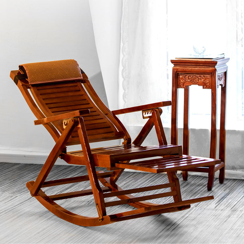 Traditional Rocking Chair Solid Wood Frame Slatted Backrest Indoor Rocking Chair