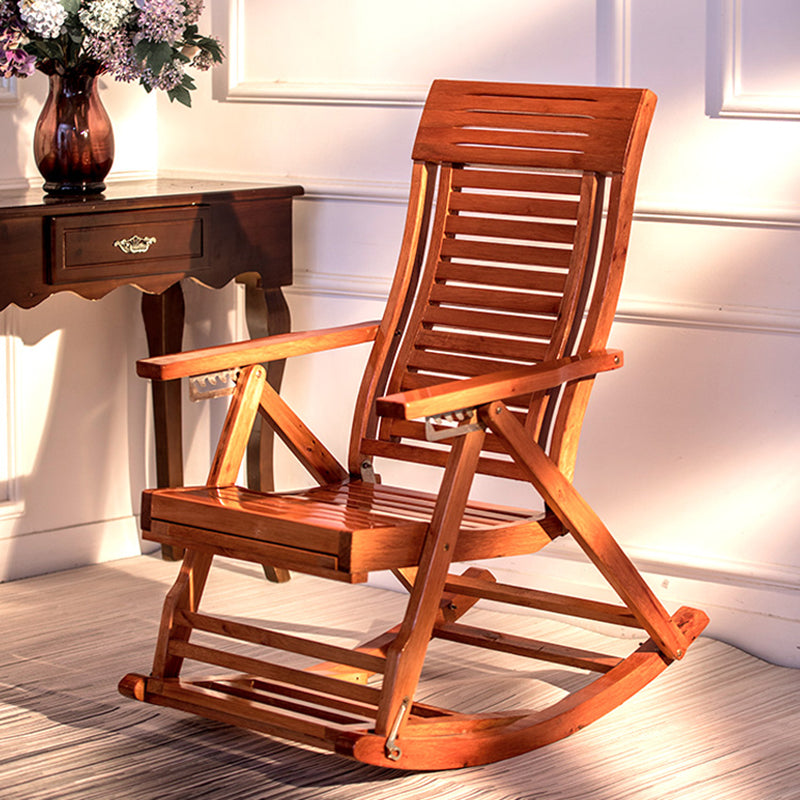 Traditional Rocking Chair Solid Wood Frame Slatted Backrest Indoor Rocking Chair
