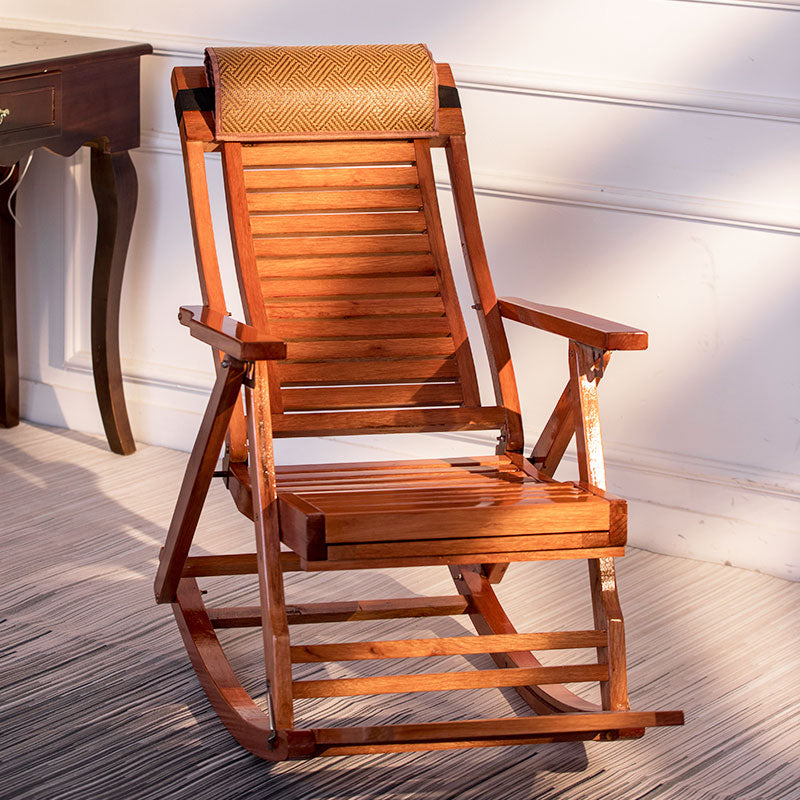 Traditional Rocking Chair Solid Wood Frame Slatted Backrest Indoor Rocking Chair
