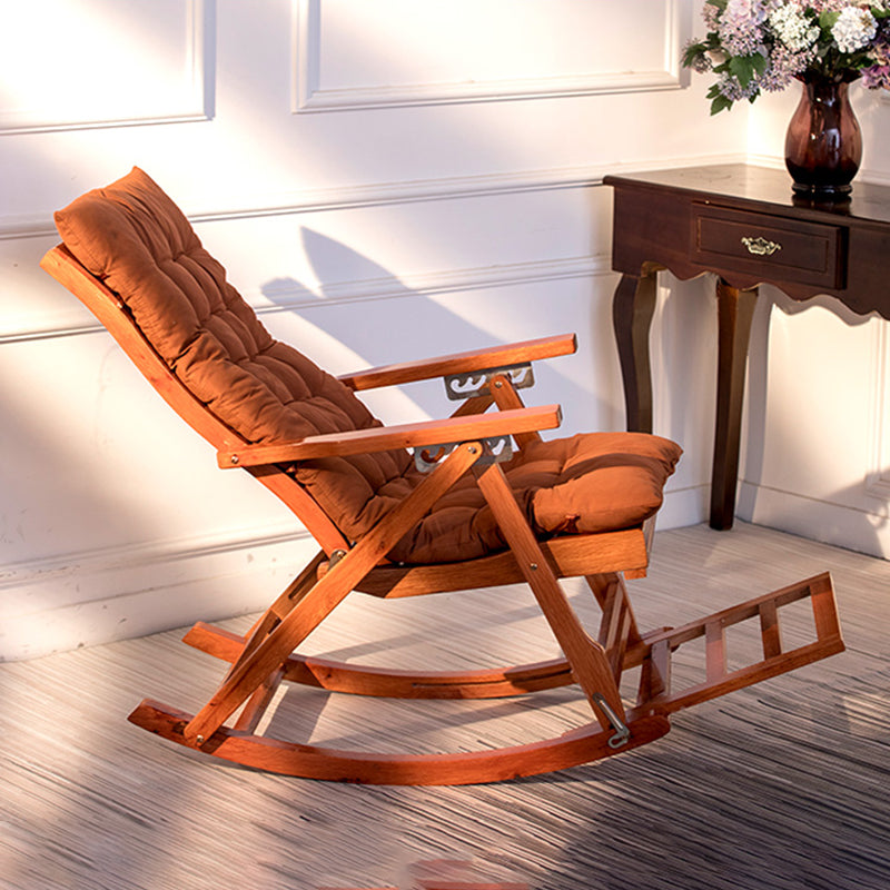 Traditional Rocking Chair Solid Wood Frame Slatted Backrest Indoor Rocking Chair