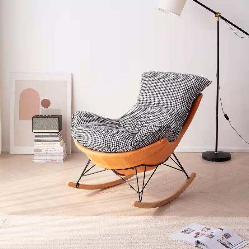 Modern Solid Color Rocking Chair Water Resistant Faux Leather with Cushions