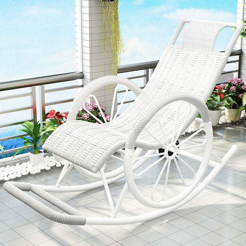 Modern Spindle Rattan Rocking Chair Metal Frame Wheel Handrail Design Rocker Chair