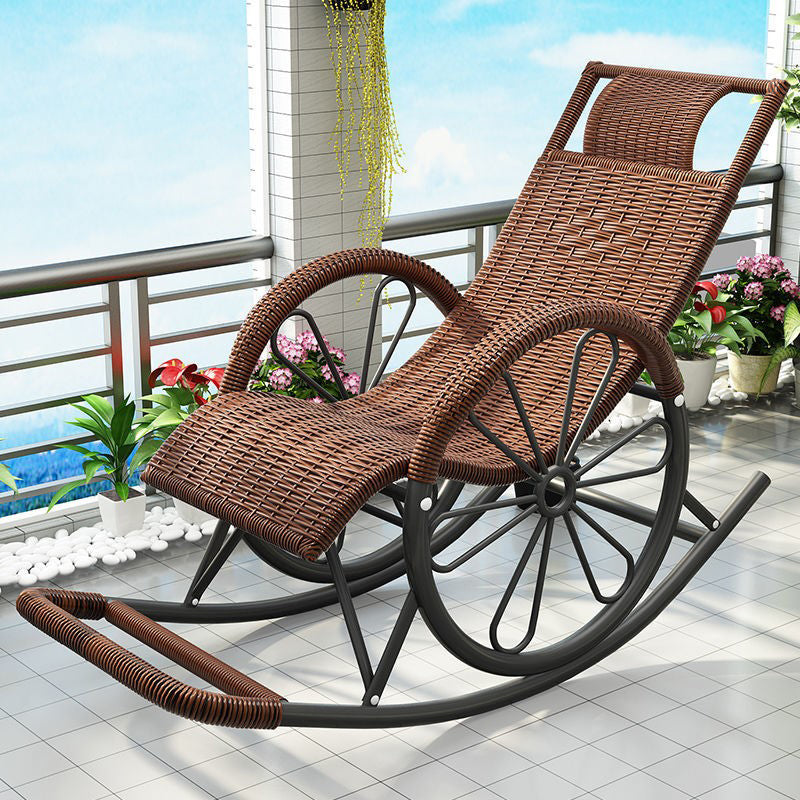 Modern Spindle Rattan Rocking Chair Metal Frame Wheel Handrail Design Rocker Chair