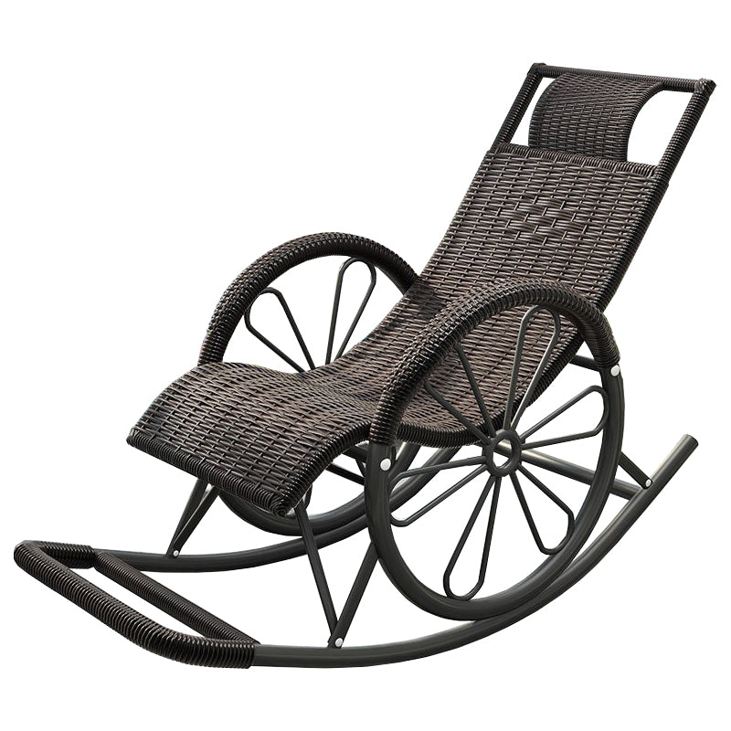 Modern Spindle Rattan Rocking Chair Metal Frame Wheel Handrail Design Rocker Chair