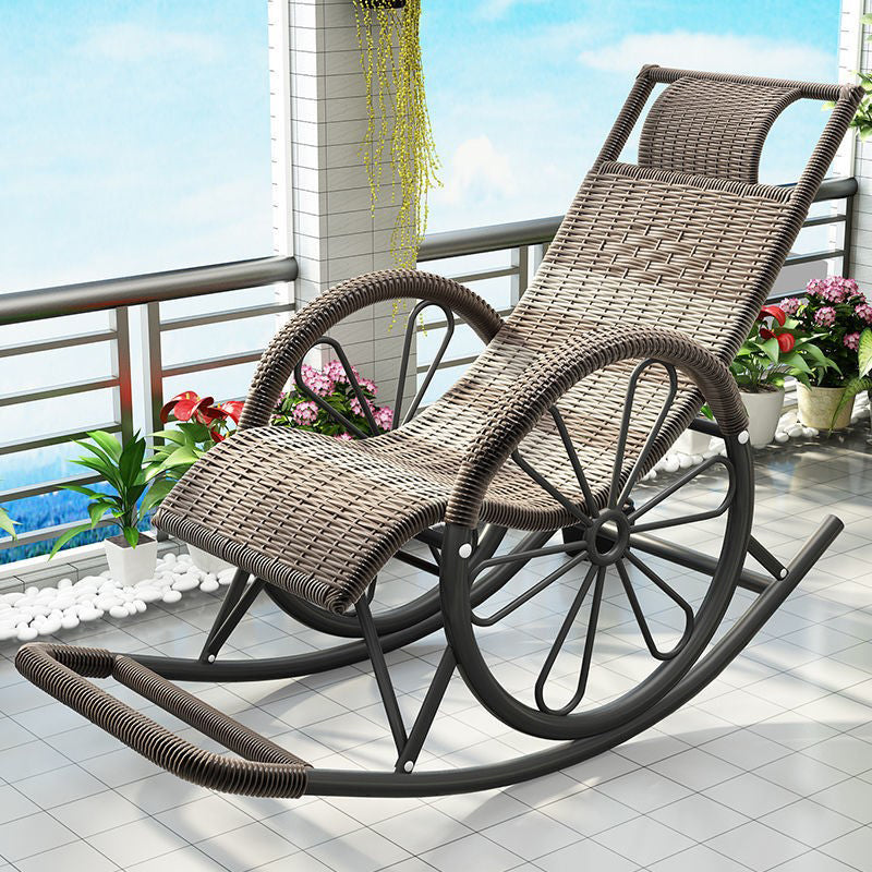 Modern Spindle Rattan Rocking Chair Metal Frame Wheel Handrail Design Rocker Chair