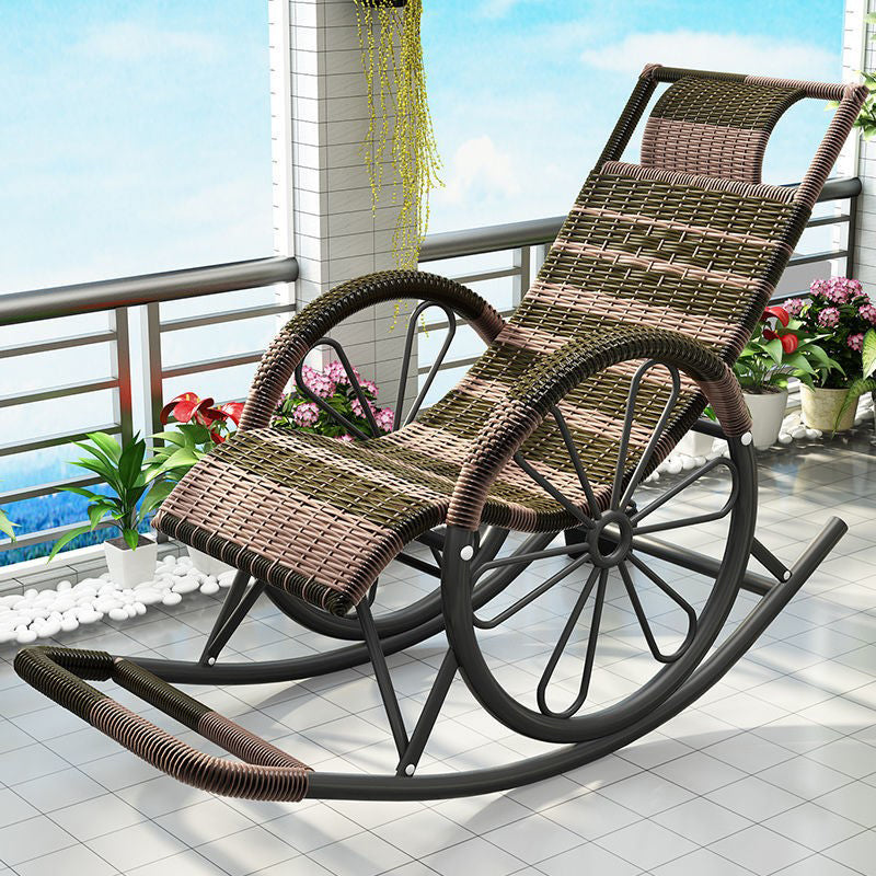 Modern Spindle Rattan Rocking Chair Metal Frame Wheel Handrail Design Rocker Chair