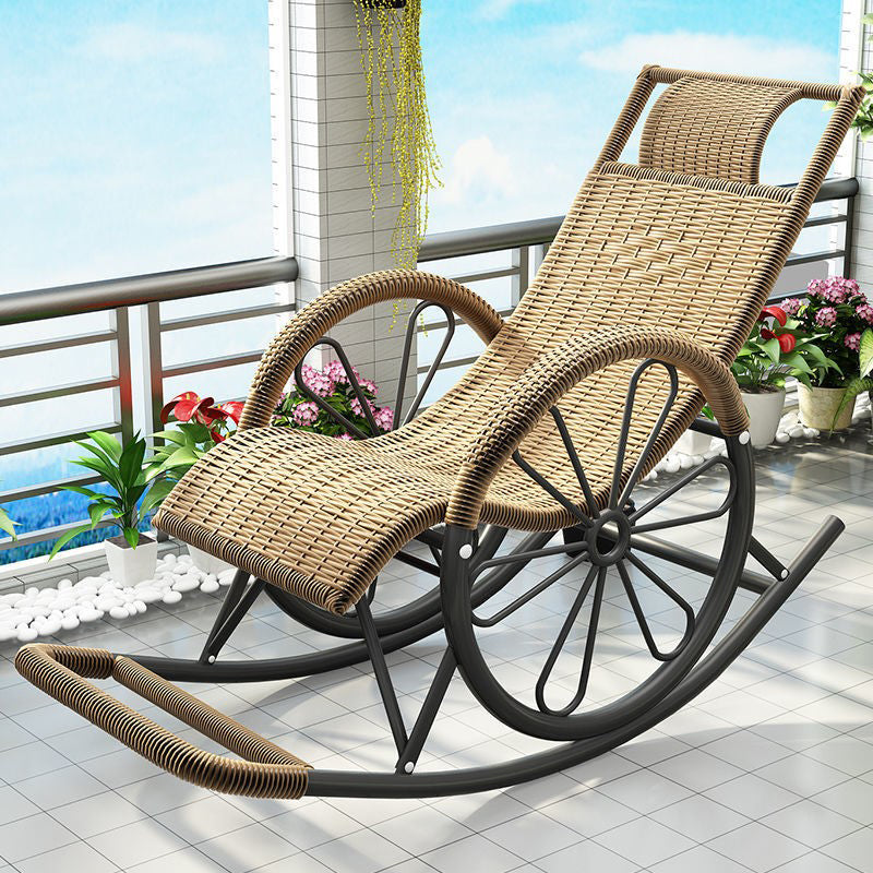 Modern Spindle Rattan Rocking Chair Metal Frame Wheel Handrail Design Rocker Chair