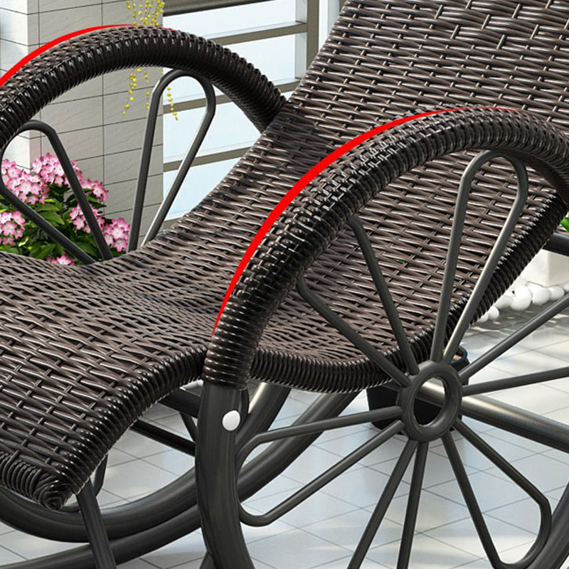 Modern Spindle Rattan Rocking Chair Metal Frame Wheel Handrail Design Rocker Chair