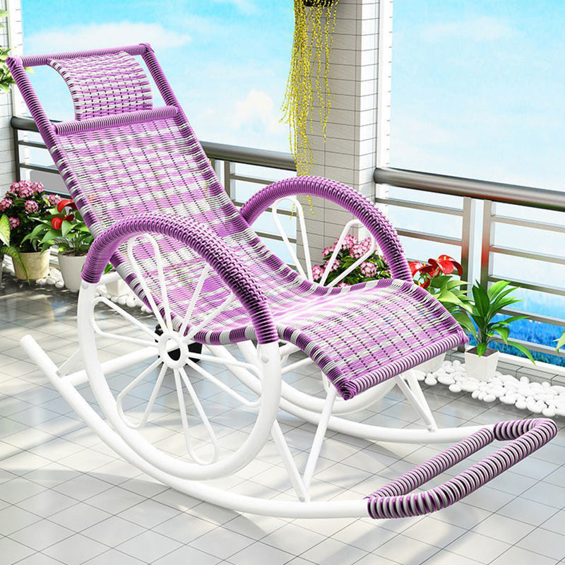Modern Spindle Rattan Rocking Chair Metal Frame Wheel Handrail Design Rocker Chair