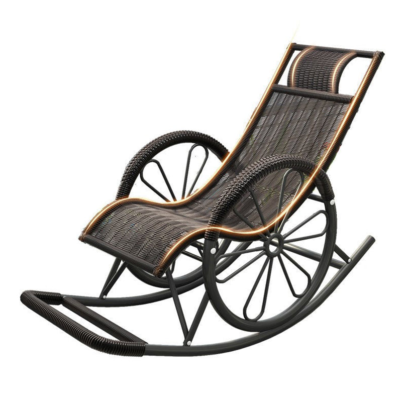 Modern Spindle Rattan Rocking Chair Metal Frame Wheel Handrail Design Rocker Chair
