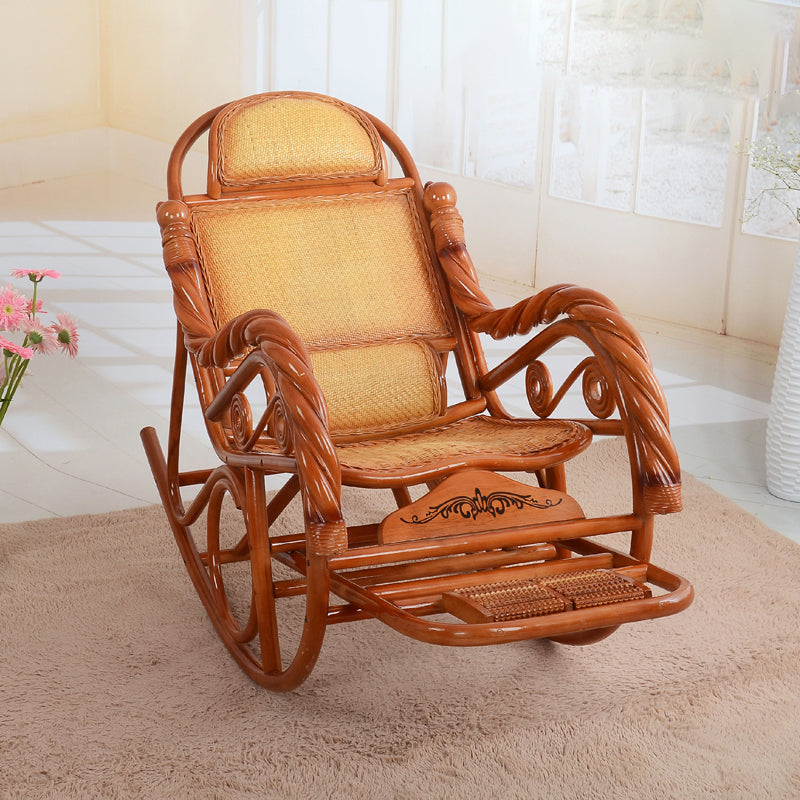 Traditional Rocking Chair Rattan Frame Spindle Backrest Indoor Rocking Chair