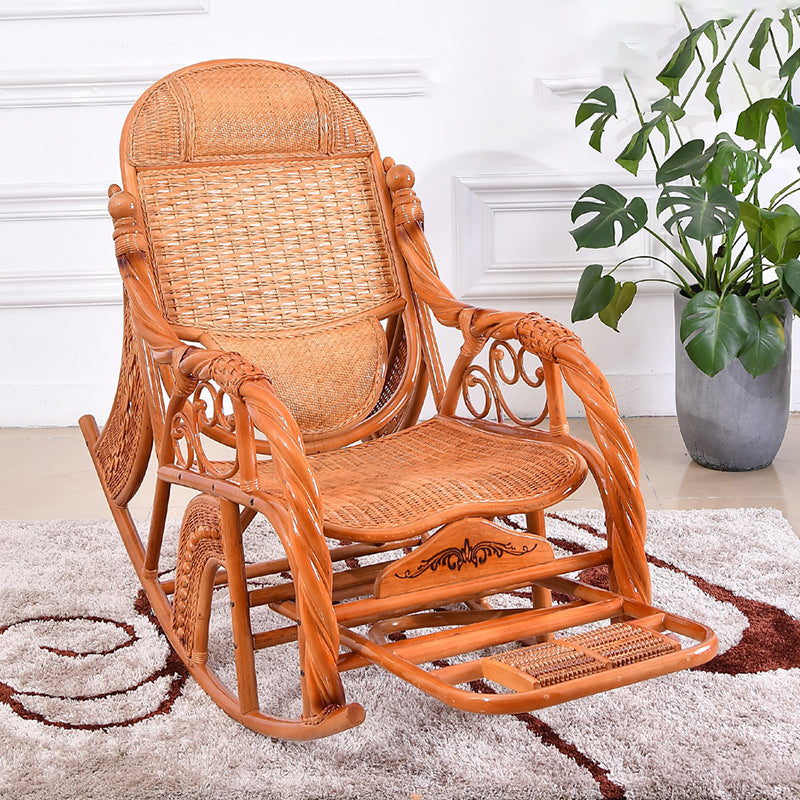 Traditional Rocking Chair Rattan Frame Spindle Backrest Indoor Rocking Chair