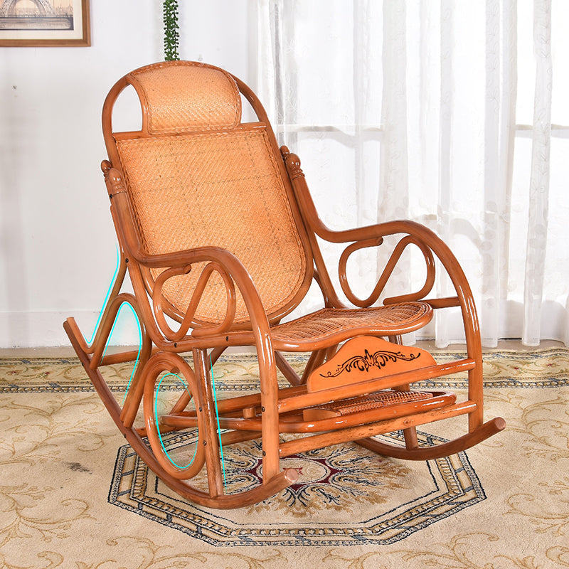 Traditional Rocking Chair Rattan Frame Spindle Backrest Indoor Rocking Chair