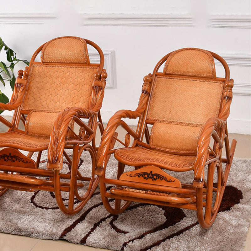 Traditional Rocking Chair Rattan Frame Spindle Backrest Indoor Rocking Chair