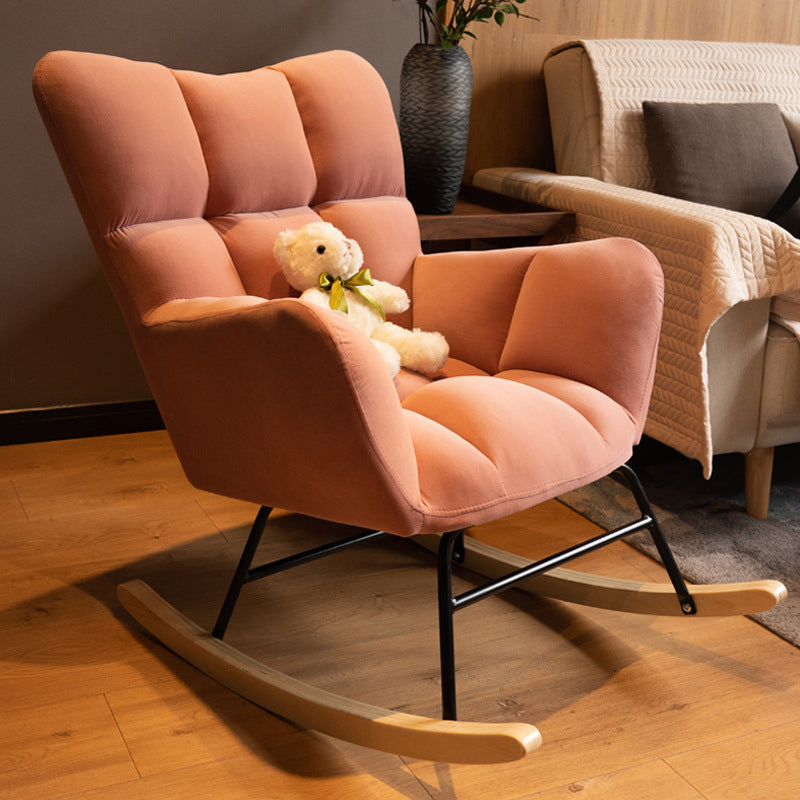 Contemporary Rocker Chair Color Block Tufted Cushions Fabric Living Room Rocker Chair