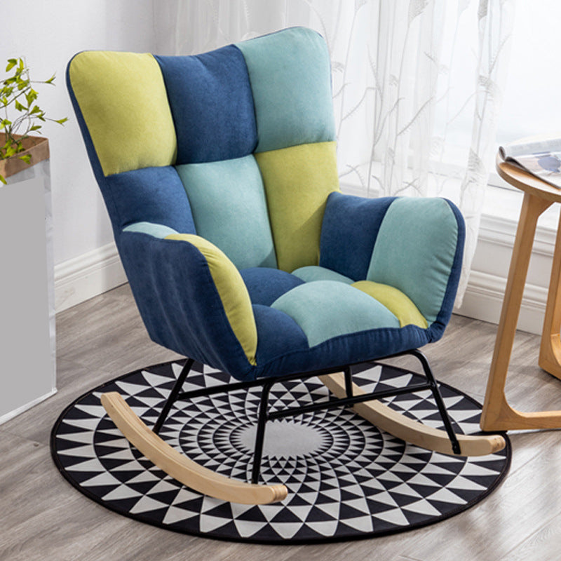 Contemporary Rocker Chair Color Block Tufted Cushions Fabric Living Room Rocker Chair